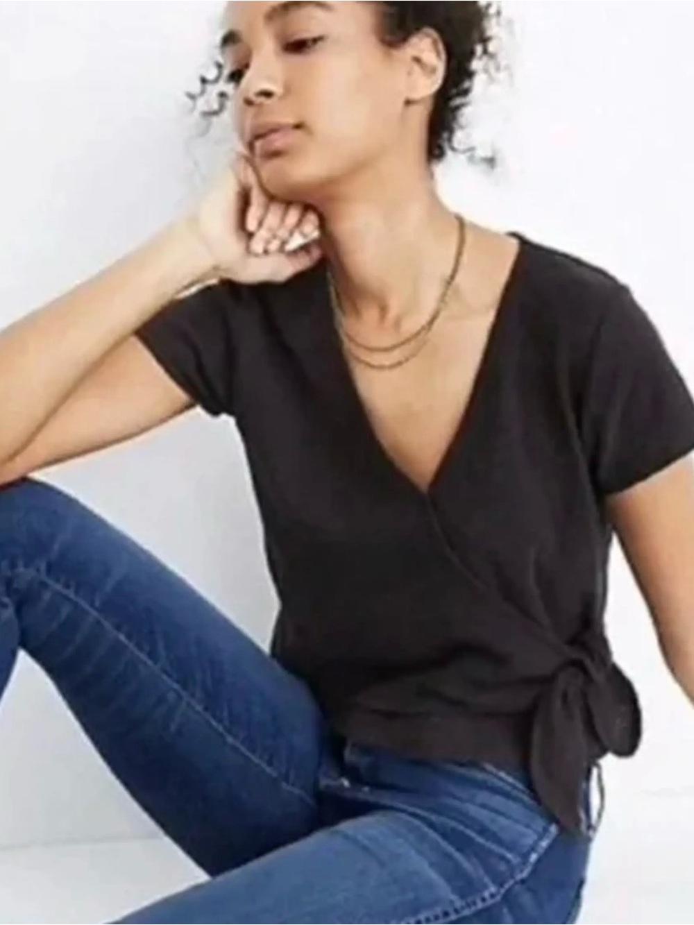 Madewell Texture & Thread Wrap Tie Front Top